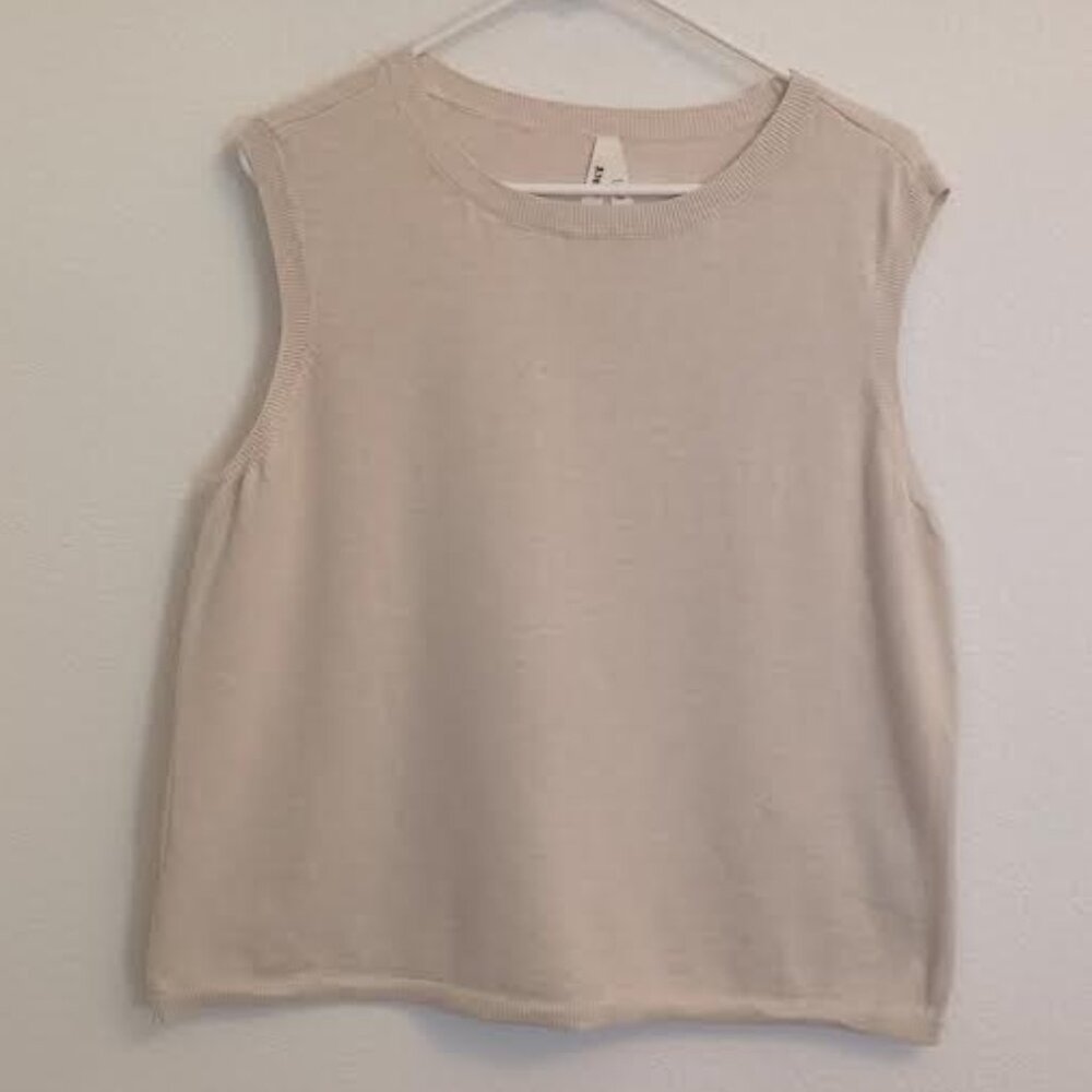 PACT WOMEN'S SWEATER OATMEAL BEIGE SLEEVELESS 100% ORGANIC COTTON SIZE XL
